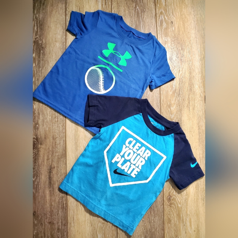 Under Armour Blue Short Sleeve Tee & Teal Blue & Navy Nike Baseball Tee Size 2T
